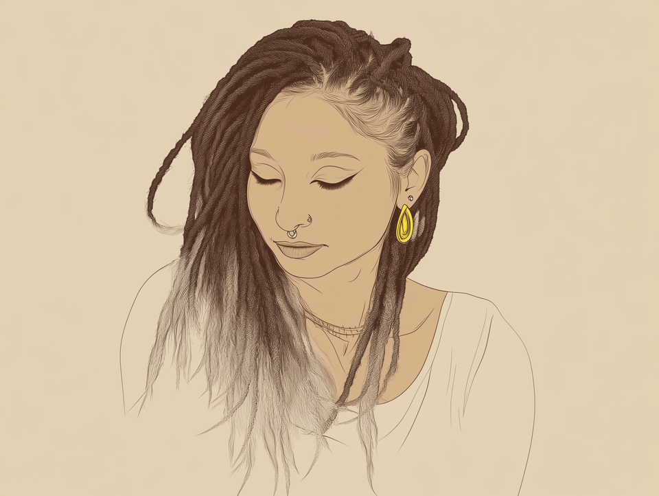 Frau mit Dreadlocks und goldenen Ohrringen