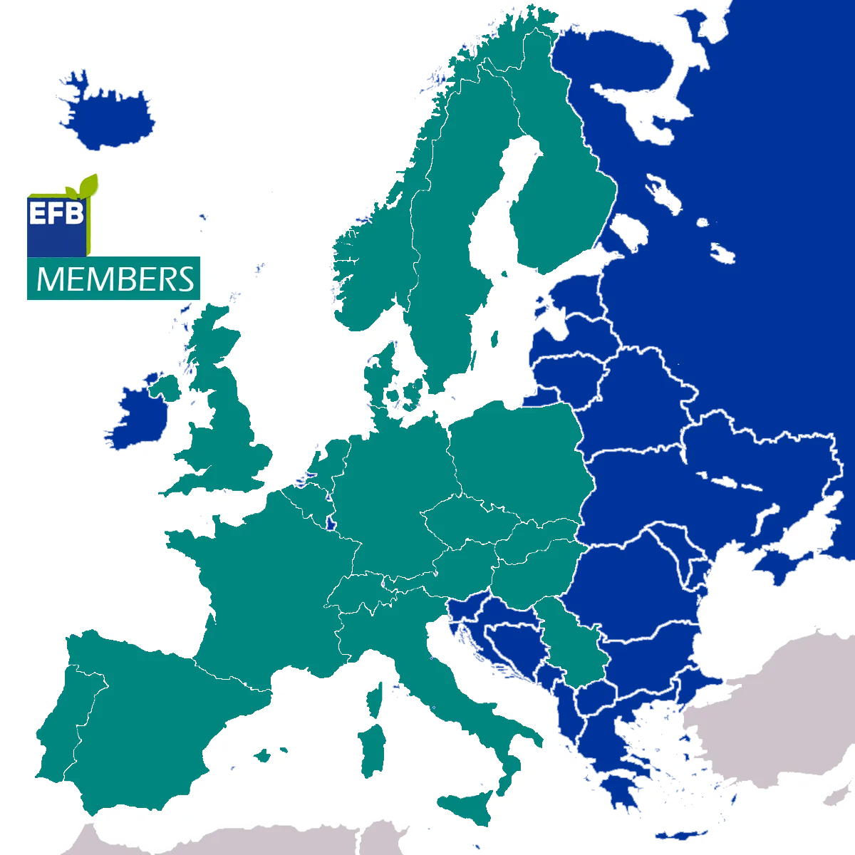 Mapa členov Európskej federácie pre zelené strechy (EFB)