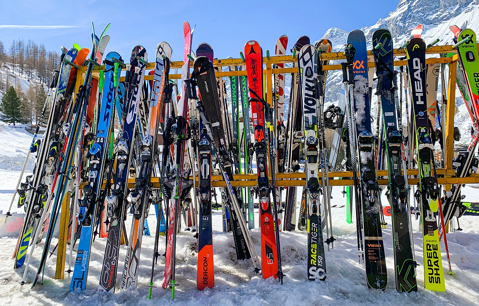 Rack of skis of varying ski profiles