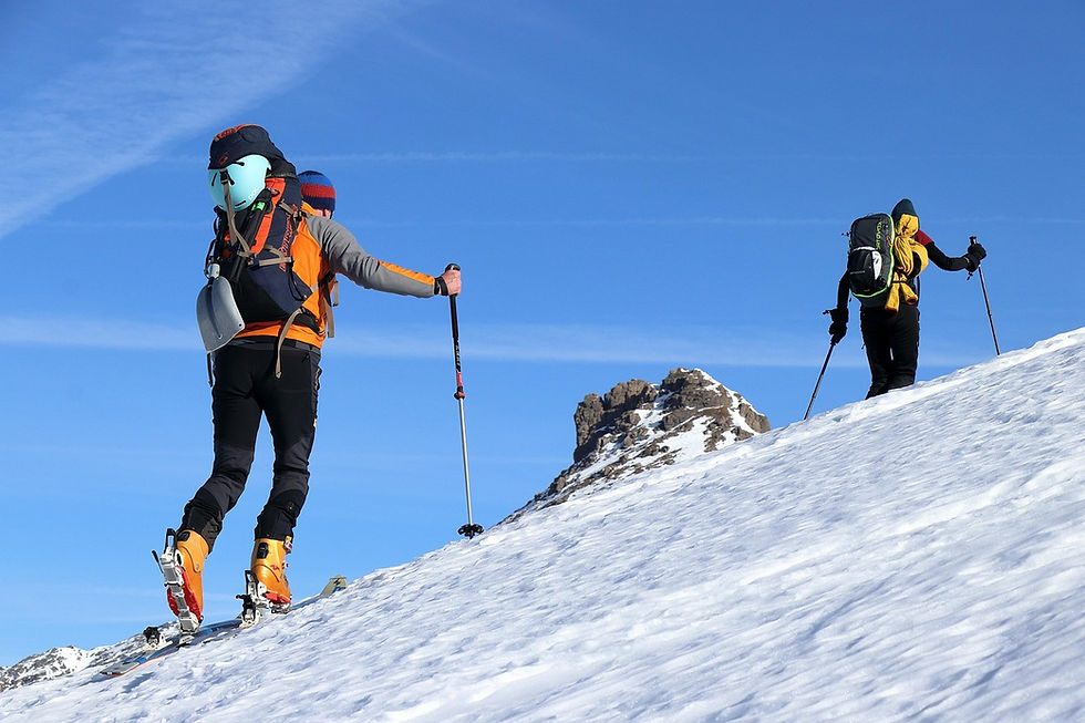 Two skiers touring the backcountry