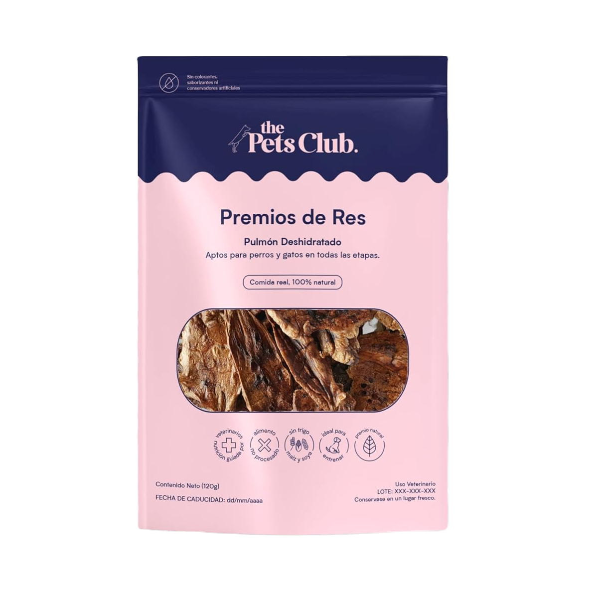 The Pets Club Premios Deshidratados con Sabor Pulmón de Res para Perros y Gatos