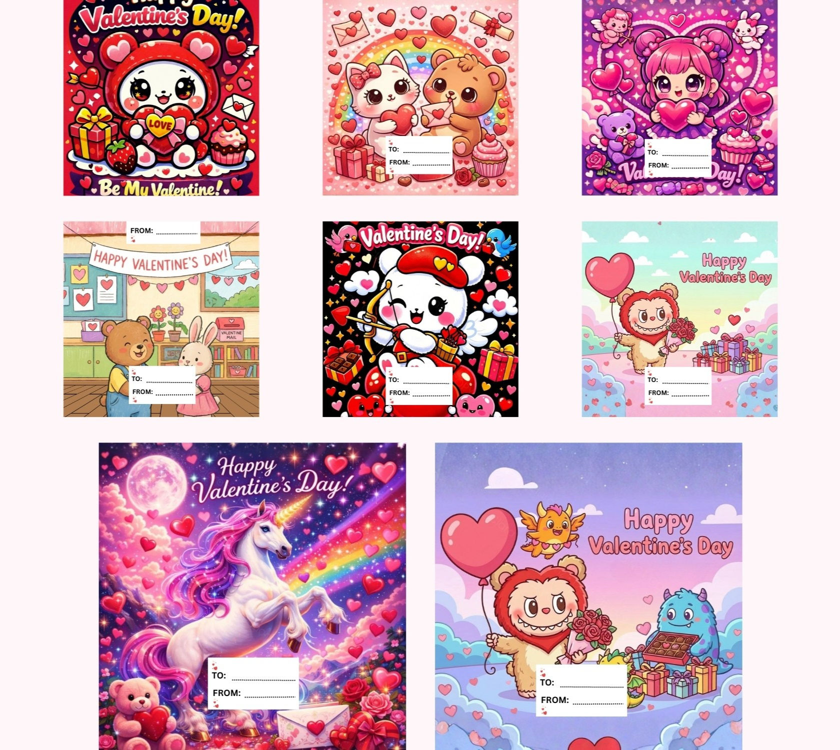 Valentine’s Day Kids Clipart Bundle PNG - Cute Kawaii Classroom Snack Printable