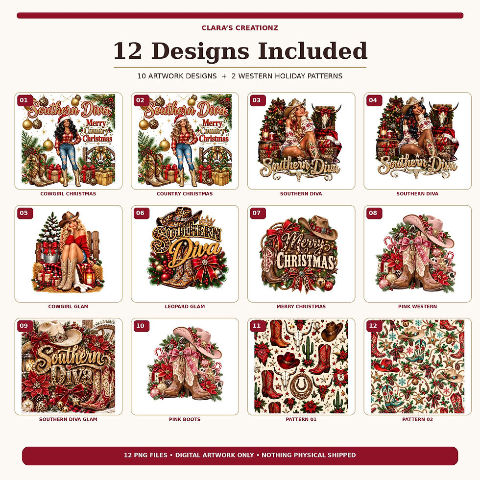 Southern Diva Country Christmas Digital PNG Bundle