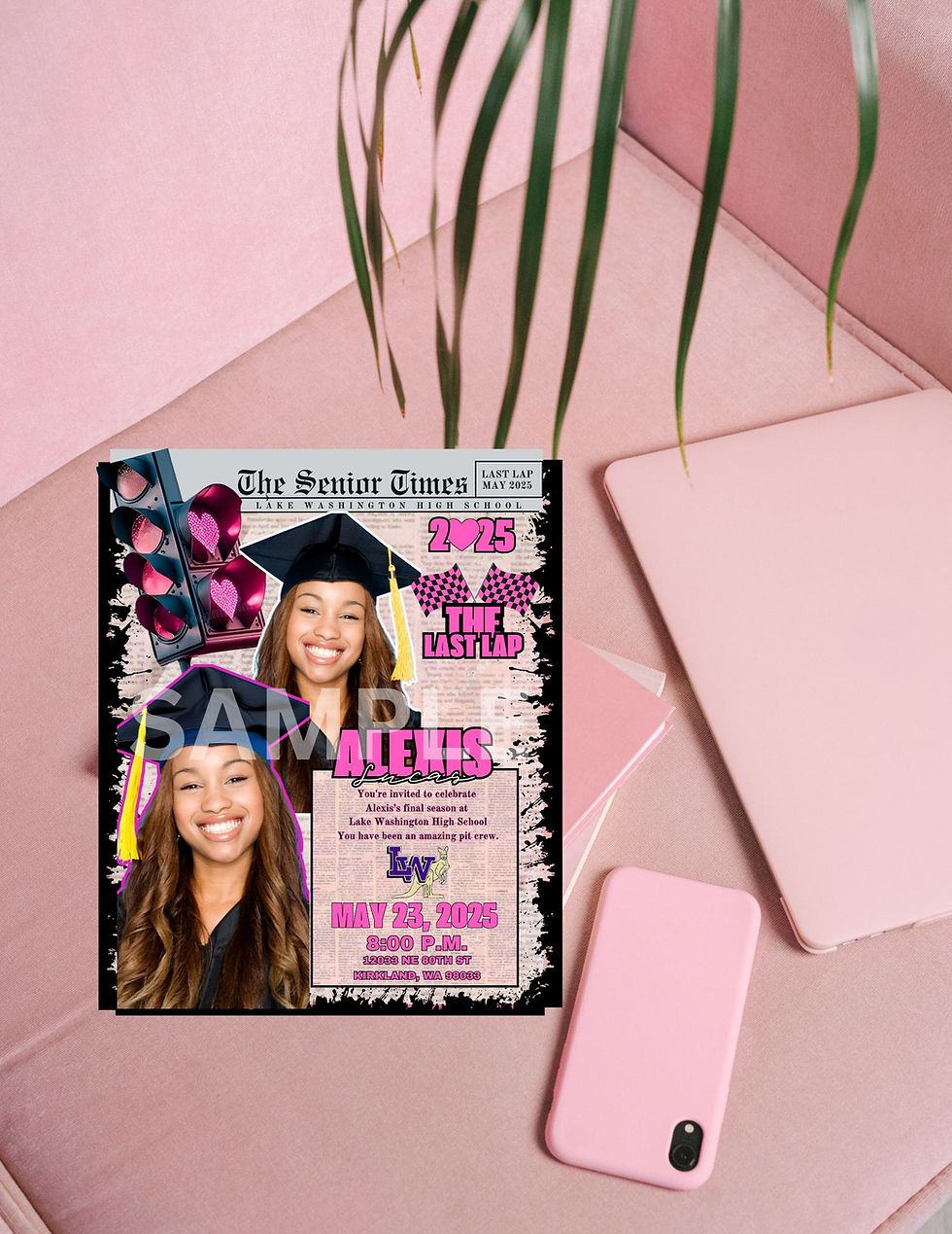 Thumbnail: Race-inspired elements with vibrant colors and a modern newspaper layout