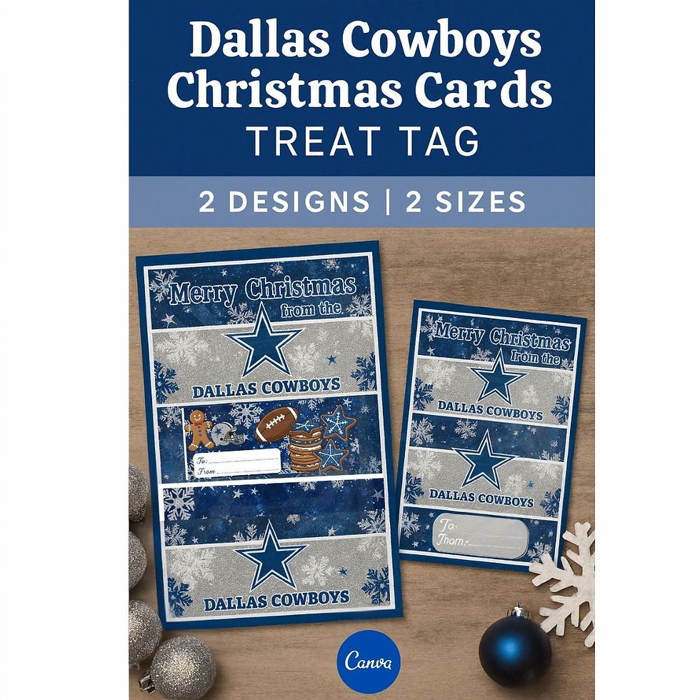 Dallas Cowboys Christmas Card Printable | Jumbo Treat Card | Blue | Silver