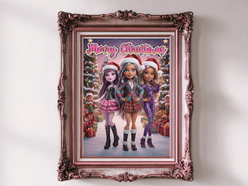 Thumbnail: Photo of three girl teenage character Christmas pose