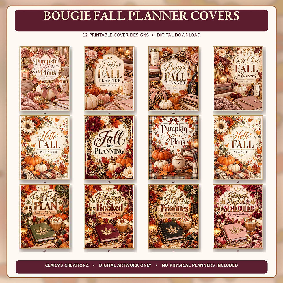 Bougie Fall Planner Covers Bundle | 12 Printable Autumn | Cannabis Designs