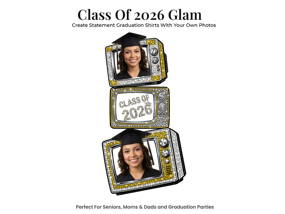 Thumbnail: Boujee Bling Retro TV Frame Bundle – Graduation-Birthday-Rhinestone PNG Bundle - Gold Graduation template