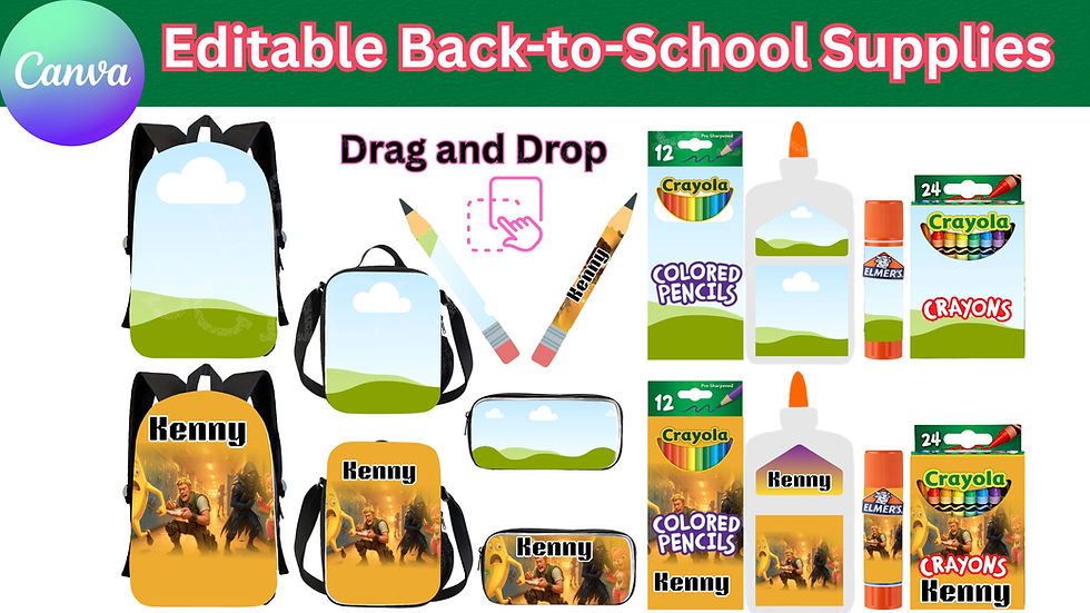Fortnite Editable Back to School Supplies  Backpack Template  Mockup