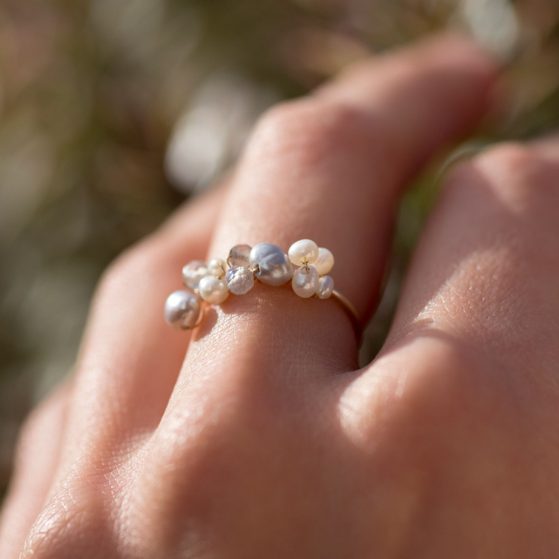 Pearl Moonstone And Labradorite Adjustable Ring
