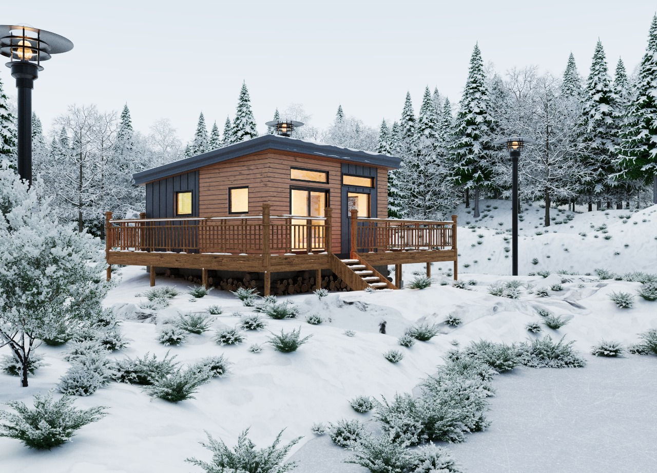 Side view of Modular ADU in snowy site
