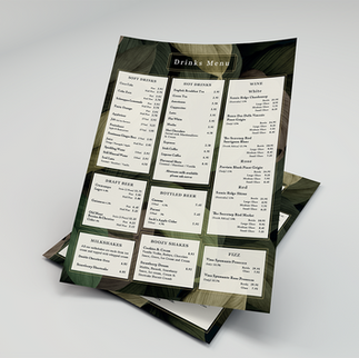 Graphic Design for Pubs and Restaurants. Drinks Menu