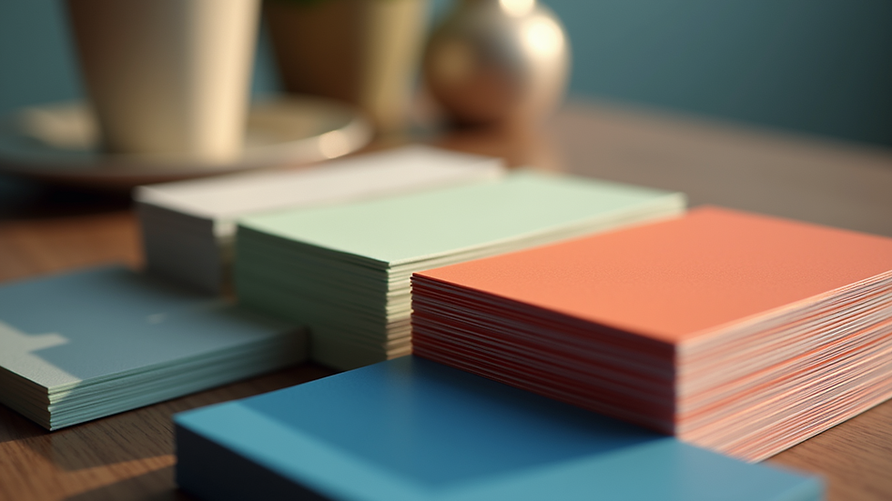 Eye-level view of a stack of vibrant business cards
