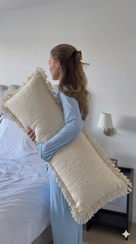Thumbnail: Neutral Cotton Baskeweave  Rectangular Full Body Bed Pillow Cover 12x36 Inches