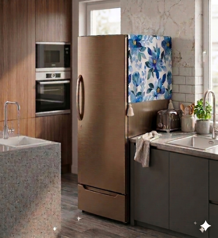 Imej kecil: Floral Small Single Door Magnetic Fridge Cover With Corner Tassels 100-250 L