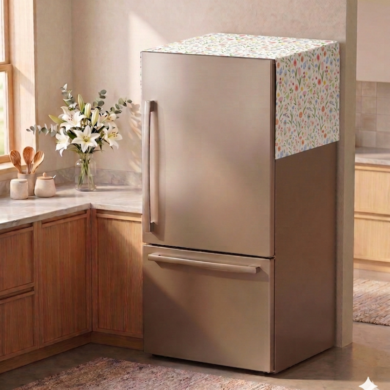 Hình thu nhỏ: Double Door Fridge Cover|Fridge Top Cover 250-400 L|Floral Refrigerator Cover