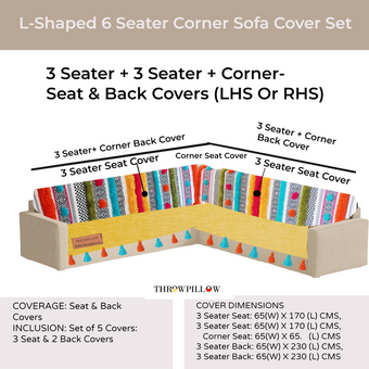 Yellow L-Shaped Corner Sofa Cover, Boho Sofa Cover With Tassels