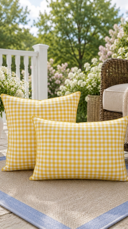 Miniatyrbild: Yellow and White Checkered Rectangular Cushion Cover 12x18 Inches
