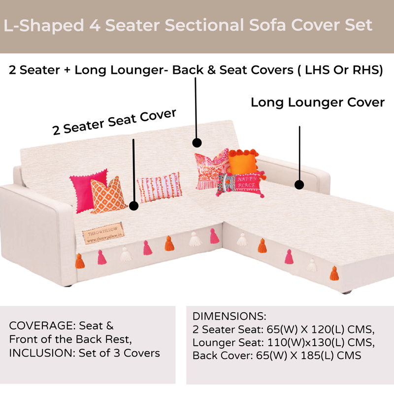 Minijatura: Sofa Cover For LShaped Sofa-Lounger Set Neutral Sofa Cover With Tassel