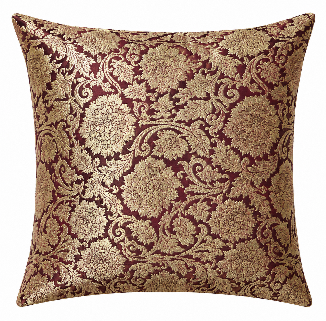 Royal Wine Maroon Silk Brocade Cushion Cover 22x22 Inches| Square