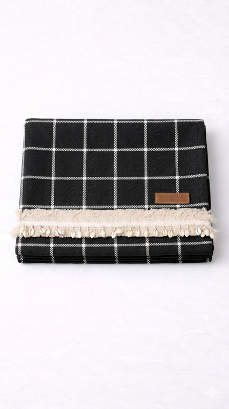 Miniatura: Scandinavian Black Plaid Cotton Table Runner Center Dining Table, Entry Console