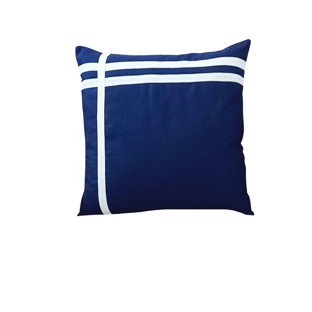 Navy blue striped cushion cover with nautical theme