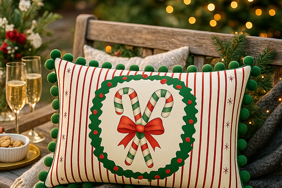 Indexkép: Christmas Red Green Stripe Pom-Pom Decor Rectangular Cushion Cover 12x18 Inches