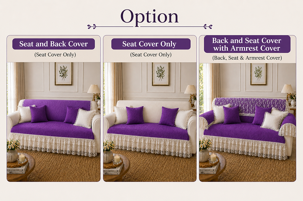 섬네일: Purple 5 Seater Sofa Cover With Lace Frill |Lace Frill Sofa Throw 3+2 Seater Set