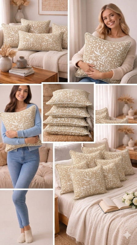 Miniatura: beige leopard print cotton Large Square Bed Pillows Cover 24x24 Inches