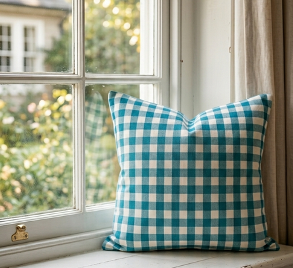Thumbnail: Teal Blue&White Checkered  Square Sofa Cushion Cover 18x18 Inches