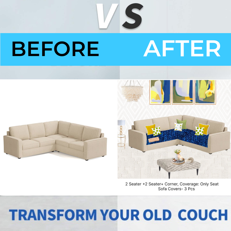 Navy Blue L Shape Corner Sofa Cover, Luxe Solid Sofa Cover
