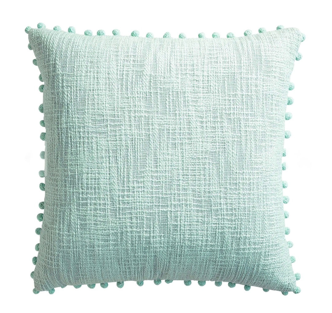 Mint Textured Cushion Cover with pom pom