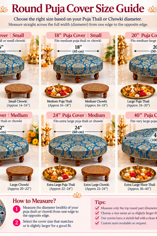 Teal Blue Silk Brocade Pooja Asan Cover 16 Inches |Round Table