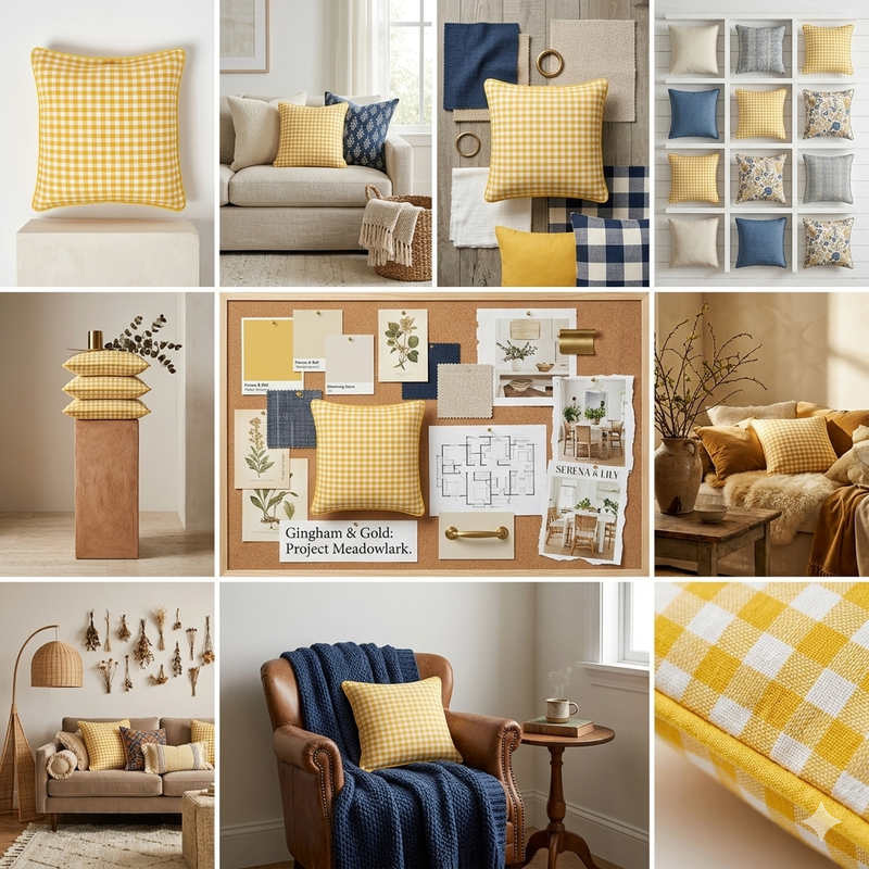 Thumbnail: Yellow and White Checkered Large Square Cushion Cover 20x20 Inches