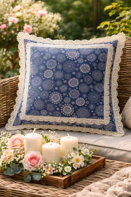 Miniatura: Blue Polyester Mandala  Square Sofa Cushion Cover 14x14 Inches