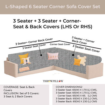 Light Grey L Shape Corner Sofa Cover, Luxe Solid Sofa Cover