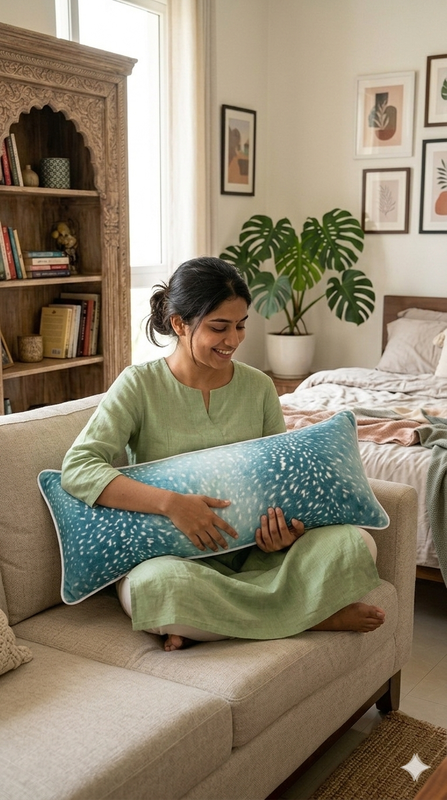 Minijatura: Antelope Print Rectangular Cotton Cushion Cover With White Piping 12x48 Inches