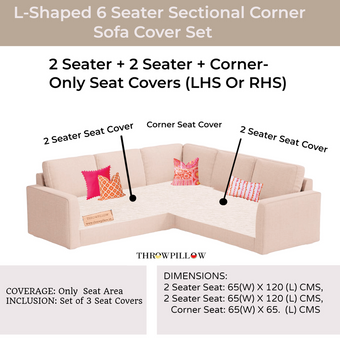 Neutral L Shape Corner Sofa Cover, Luxe Solid Sofa Cover