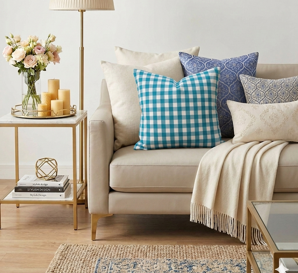 Thumbnail: Teal Blue&White Checkered  Square Sofa Cushion Cover 18x18 Inches