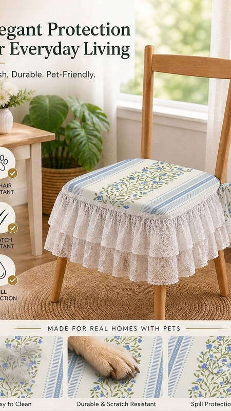 Μικρογραφία: Blue Blossam Lace Frill Dining Chair Seat Cover|18"x18" SEAT |FRILL CHAIR COVER