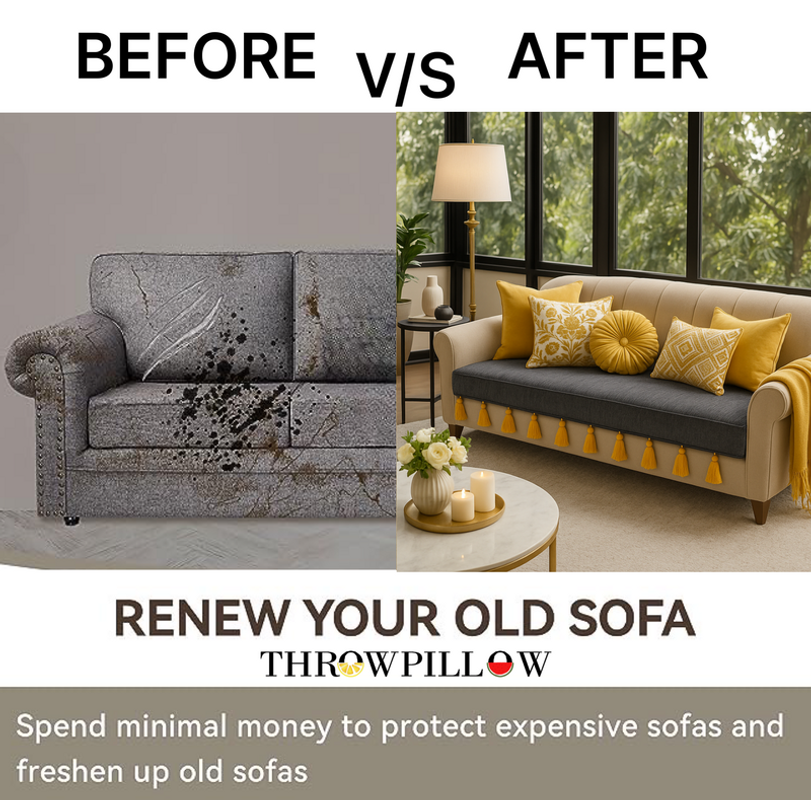 Миниатюра: Dark Grey Large 2 Seater Sofa Cover With Tassels|Anti Slip Tassel Sofa Throw