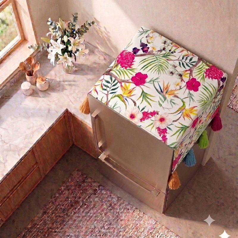 Miniatura: Fridge Cover Double Door 250-400 L|Decorative Tassels|Floral Fridge Top Cover