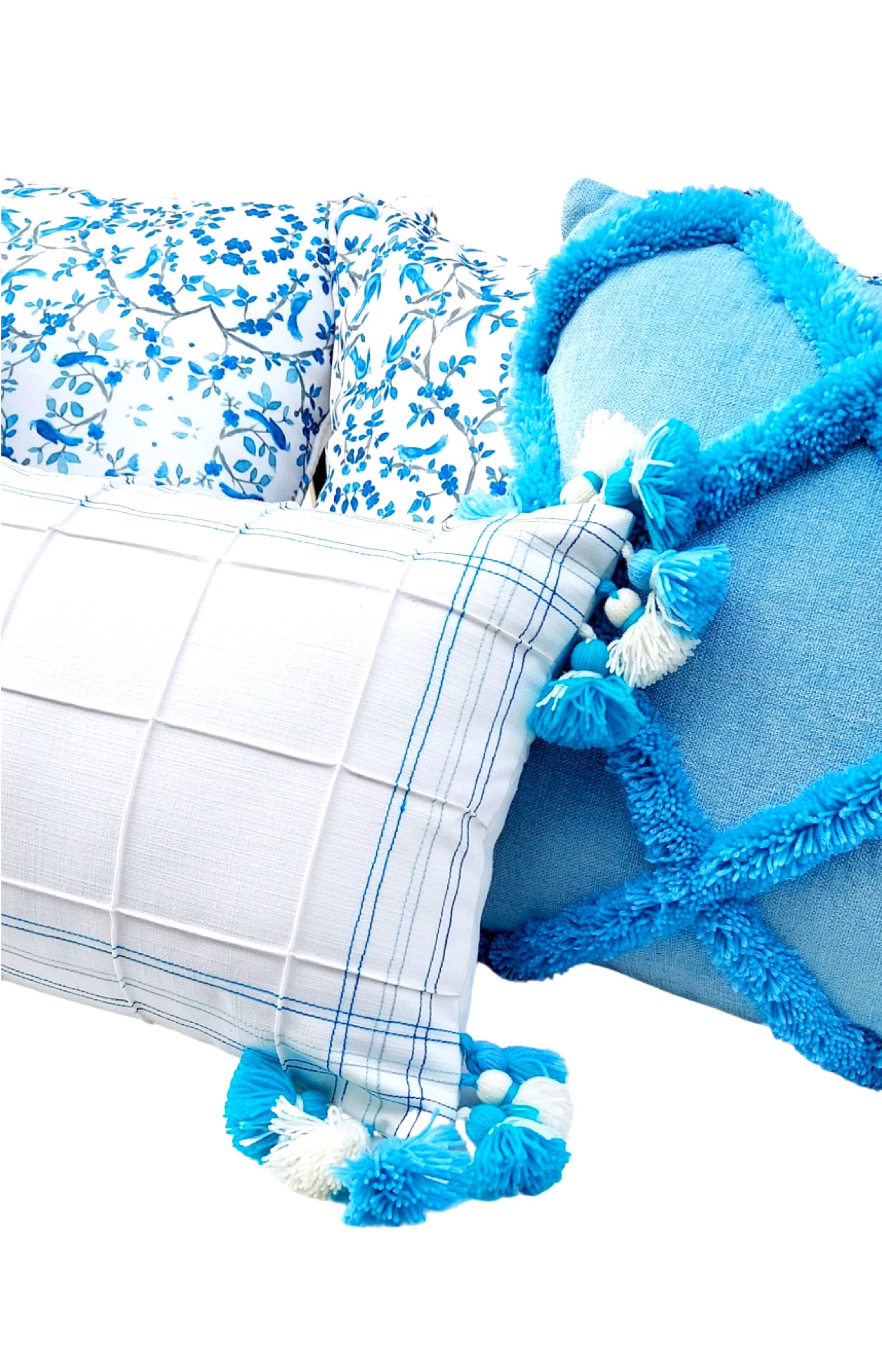 Blue Tassel Cushion Cover
