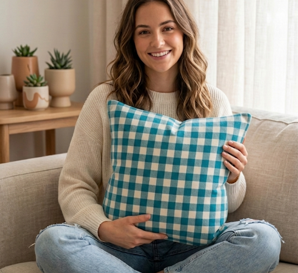 Thumbnail: Teal Blue&White Checkered  Square Sofa Cushion Cover 18x18 Inches
