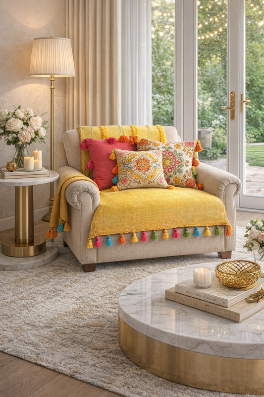 Thumbnail: Yellow Moroccan Single Seater Wing Chair, Dining Chair or Office Chair Cover