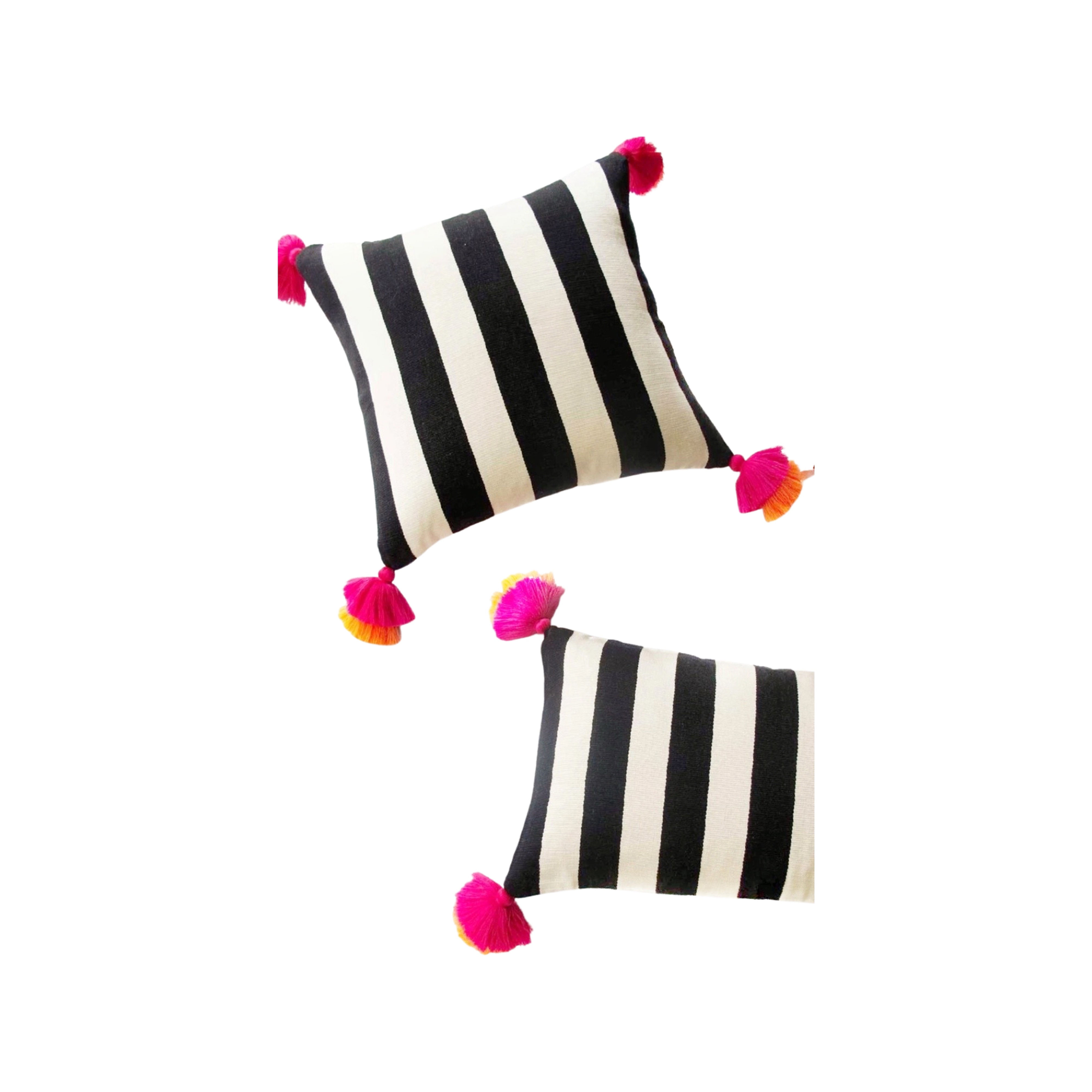 Black & White Stripes Bright Tassel Square Cushion Cover