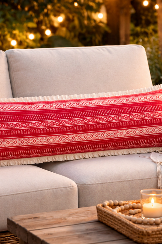 Thumbnail: Red Cotton Tribal Sofa D�cor Rectangular Full Body Bed Pillow Cover 12x36 Inches