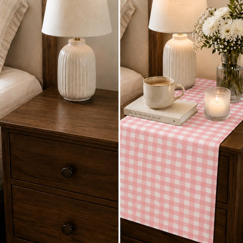 Miniatura: Pink-White Table Runner |Nightstand, Bed Side Table Cabinet