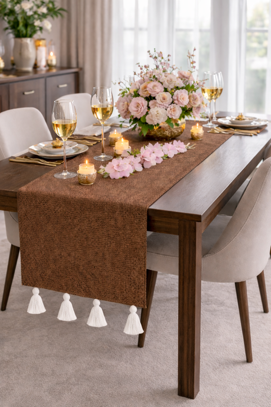 थंबनेल: Almond Brown Table Runner Center Dining Table, Entry Console