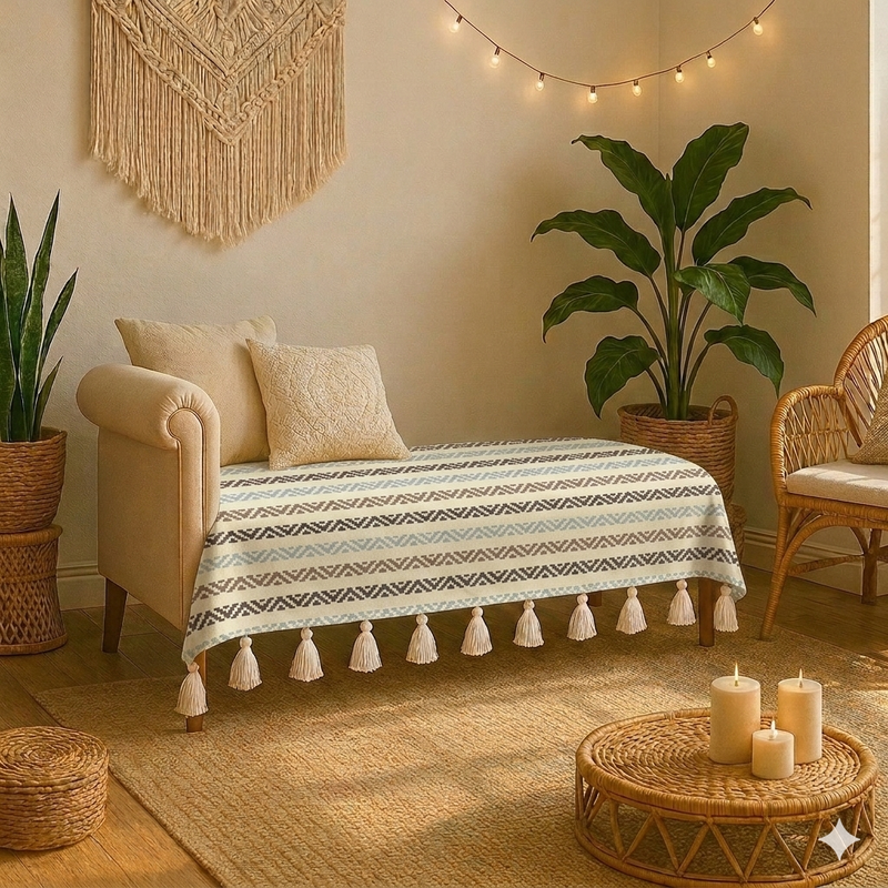 Thumbnail: Settee Cover 2.5 Ft Single Seater Settee/ Bench|Herringbone Neutral Settee Cover